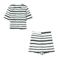Women's Striped Blazer and Shorts Set with Button Details