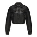 Women's Black Cropped Faux Leather Transitional Jacket