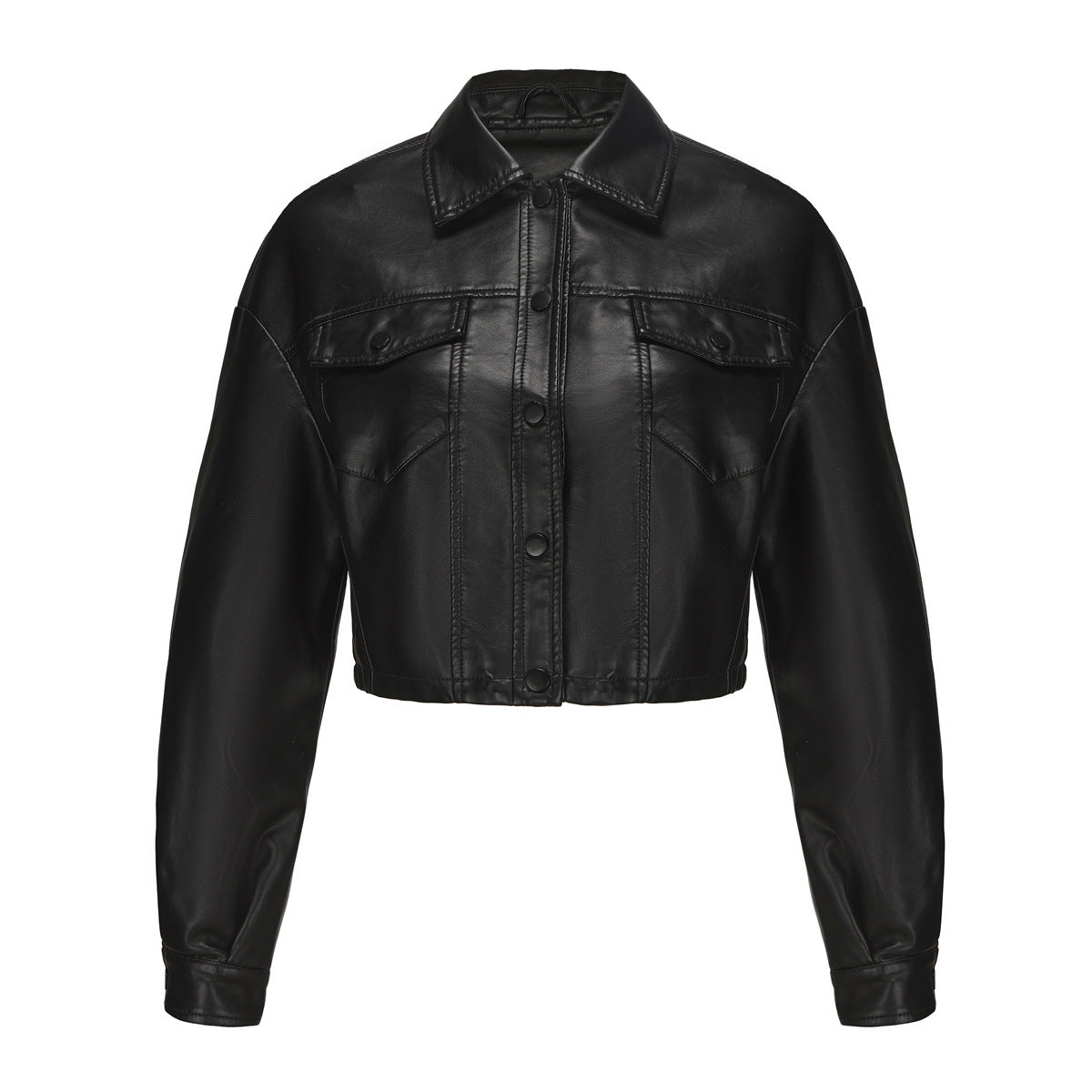 Women's Black Cropped Faux Leather Transitional Jacket