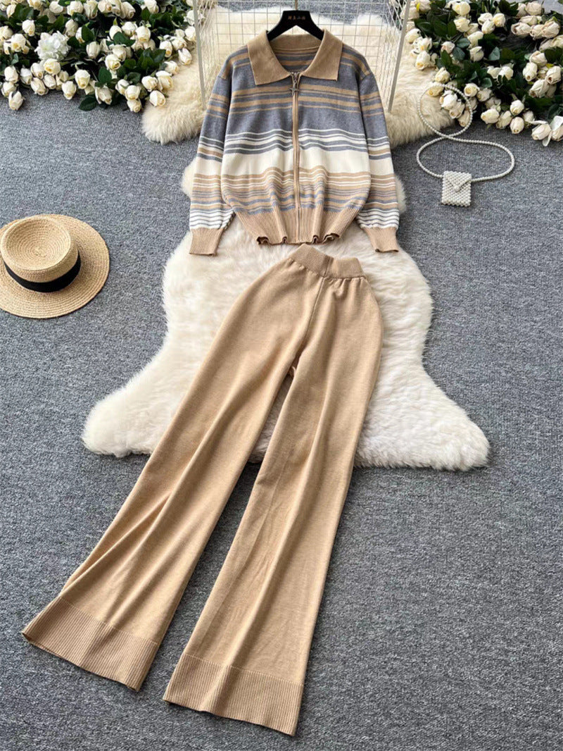 Women's Fashionable Loungewear Set with Zipper and Wide Leg
