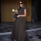 Women's Sleeveless Evening Dress with Asymmetrical Cut and Elegant Drape