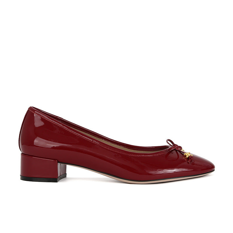 Women's Ballet Flats with Bow Detail and High-Gloss Surface