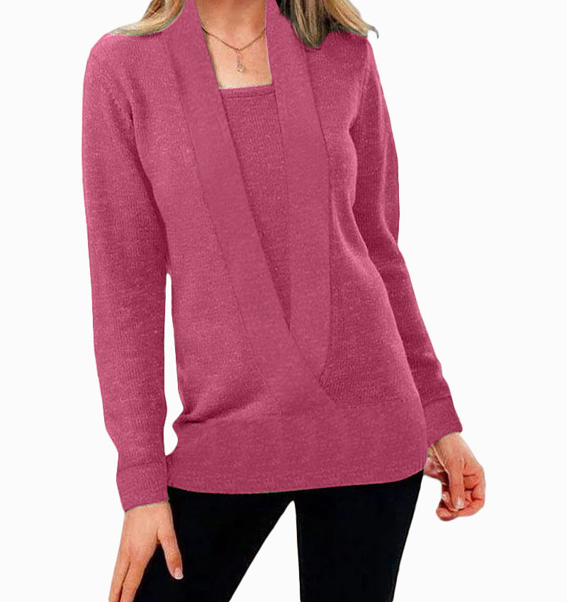 Women's Elegant V-Neck Sweater with Textured Design