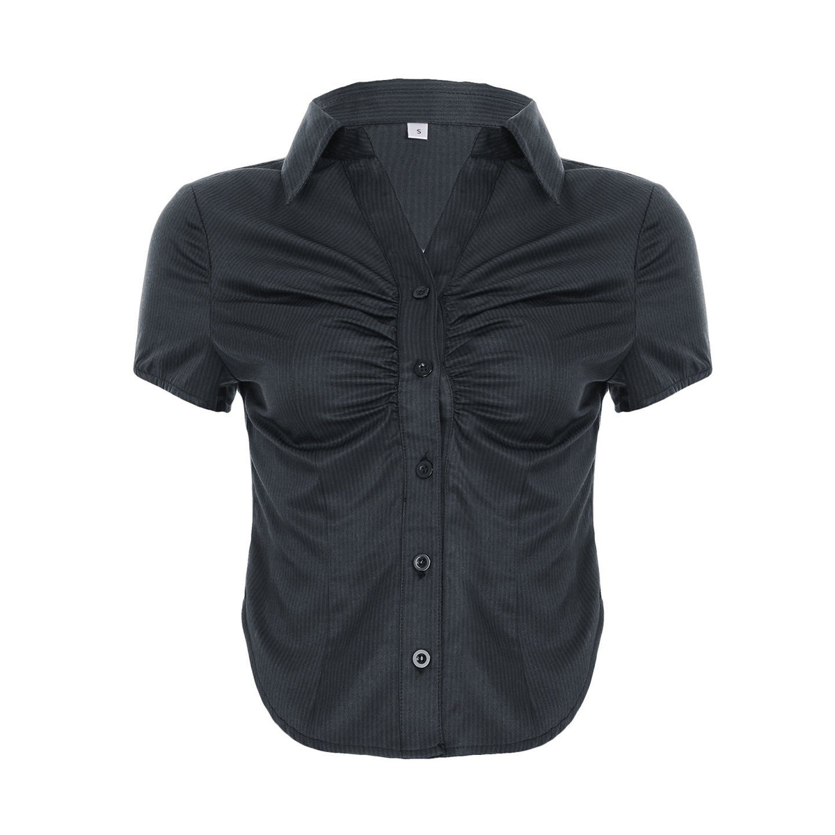 Women's Short Sleeve Blouse with Ruching and Button Placket