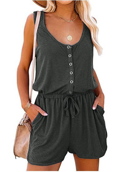 Women's Jumpsuit with Buttoned Neckline and Practical Pockets