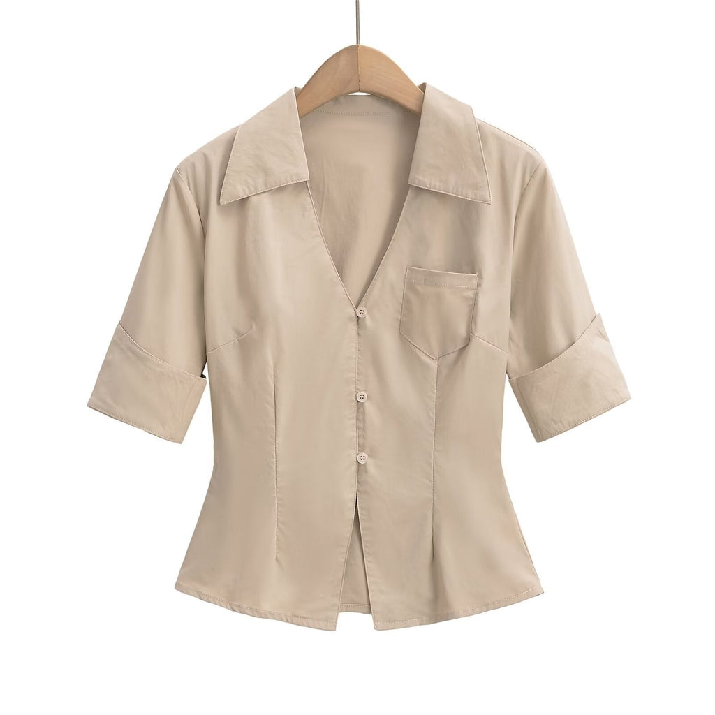 Women's Blouse with Elegant Cut and Pocket Detail