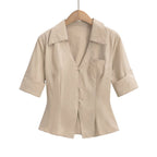 Women's Blouse with Elegant Cut and Pocket Detail