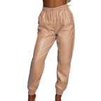 Women's Comfortable Faux Leather Joggers