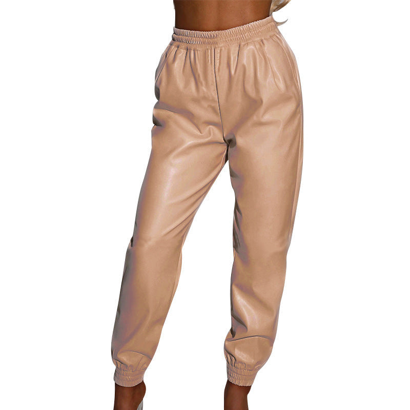 Women's Comfortable Faux Leather Joggers