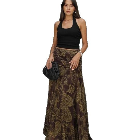 Women's Maxi Skirt with Draping and Paisley Print