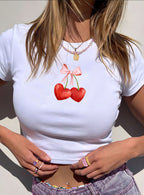 Women's Lips Print Crop T-Shirt