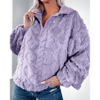 Women's Fleece Sweater with Half-Zip and Textured Design