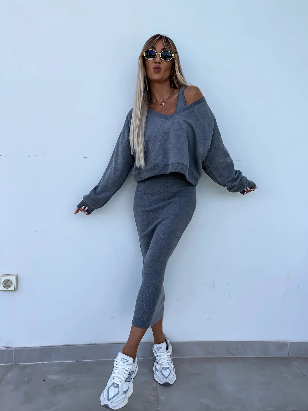 Fashionable Asymmetric Cotton Outfit Set