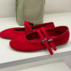 Women's Suede Ballet Flats with Adjustable Straps