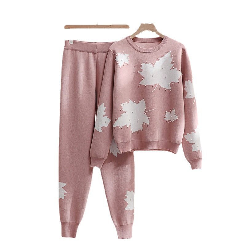 Women's Leisure Loungewear Set with Floral Design and Elastic Waistband