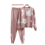 Women's Leisure Loungewear Set with Floral Design and Elastic Waistband