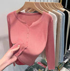 Women's Fitted Cardigan with Button Closure and Ribbed Texture