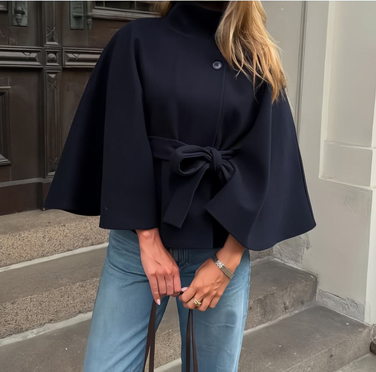 Women's Elegant Overcoat with Modern Button Detail