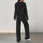 Women's Casual Knit Lounge Set with Hood and Wide Cut
