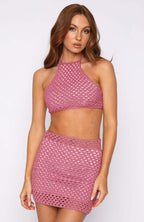 Women's Crocheted Crop Top and Mini Skirt Set