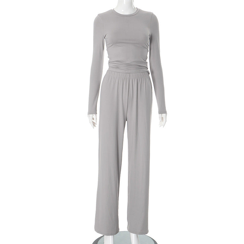 Women's Casual Lounge Set with Crop Top and Wide-Leg Pants