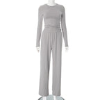 Women's Casual Lounge Set with Crop Top and Wide-Leg Pants