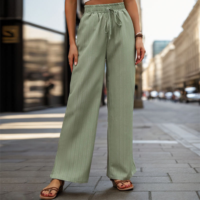 Women's Elegant and Comfortable Wide-Leg Pants with Elastic Waist and Drawstring