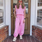 Women's Casual Sweat Set with Wide Silhouette and Elastic Waistband