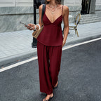 Women's Airy Two-Piece Set with Thin Straps and Wide-Leg Pants