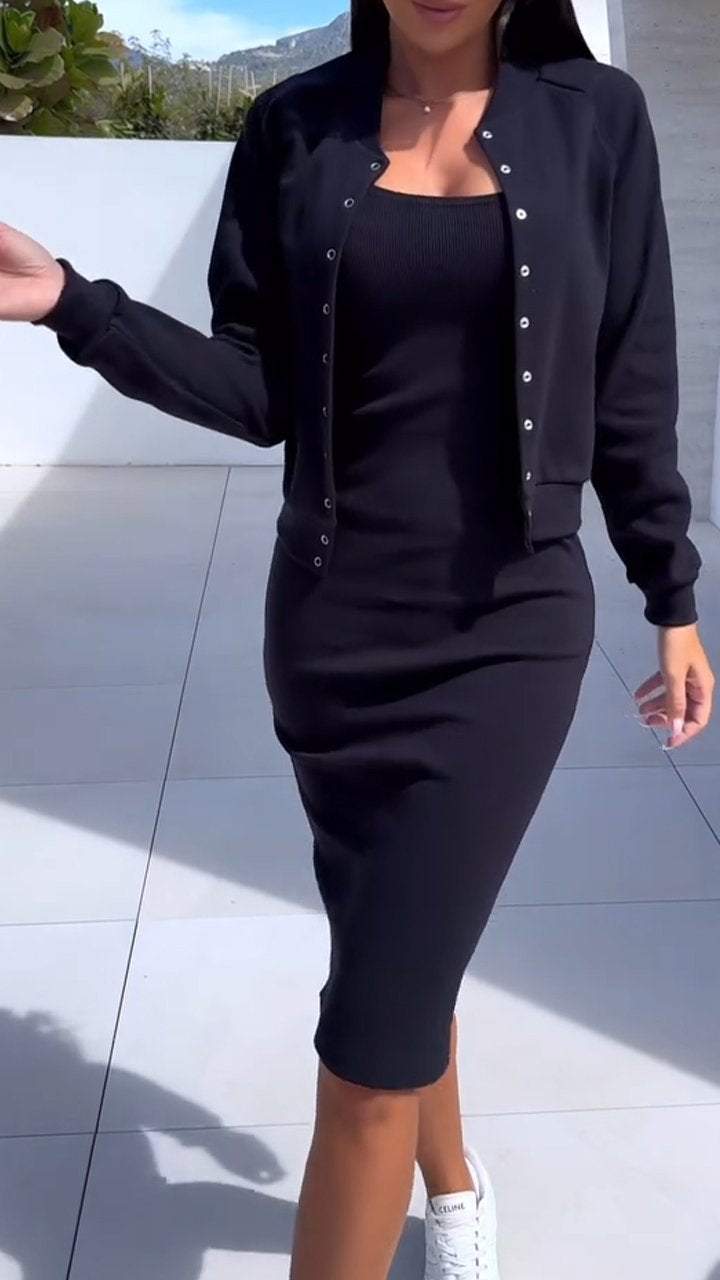 Women's Fashionable Sweat Dress and Jacket Set