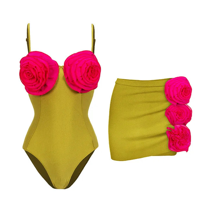 Women's Swimsuit Set with Playful Floral Decorations