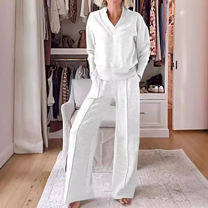Women's Trendy Leisure Set with Wide Cut and Deep V-Neck