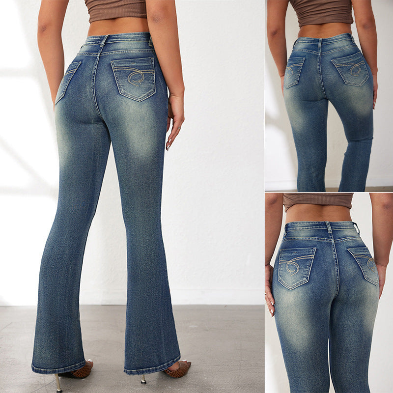 Women's Vintage-Style Flared Jeans with High Waist and Washes