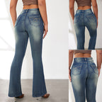 Women's Vintage-Style Flared Jeans with High Waist and Washes
