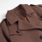 Women's Elegant Short Coat with Double-Breasted Buttons and Waist Belt