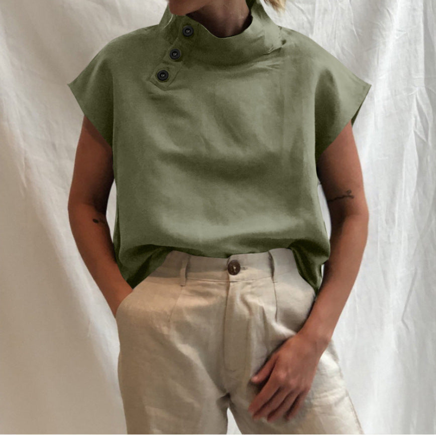 Women's Comfortable Short-Sleeve Top with Mock Neck