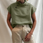 Women's Comfortable Short-Sleeve Top with Mock Neck