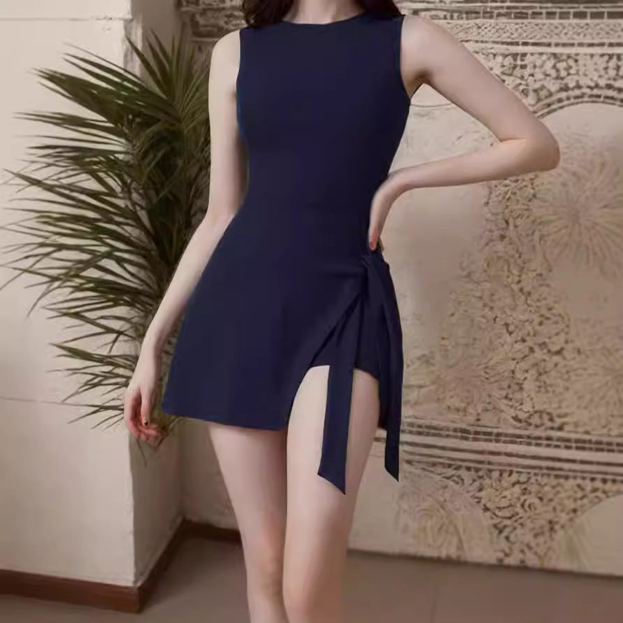 Women's Swimwear with Asymmetric Draping and Side Tie