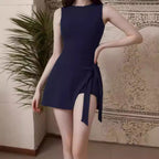 Women's Swimwear with Asymmetric Draping and Side Tie