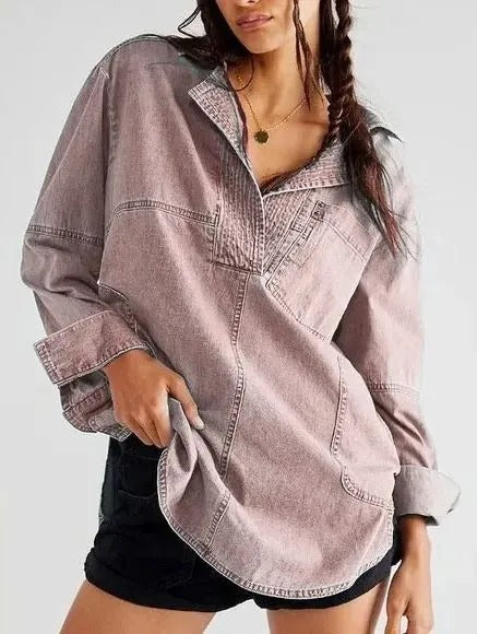Women's Denim Shirt with Detailed Stitching