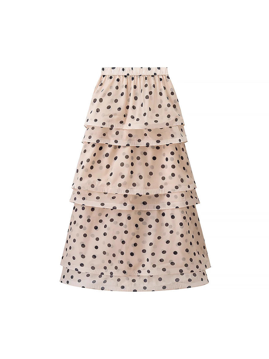 Women's Maxi Skirt with Voluminous Ruffles and Dots