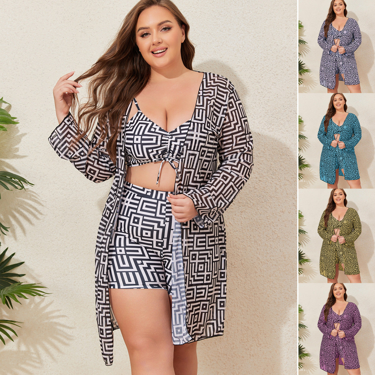 Women's Swimwear Set with Stylish Kimono and Shorts