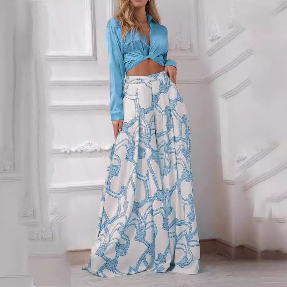 Women's Elegant Long-Sleeve Wrap Top and Maxi Skirt