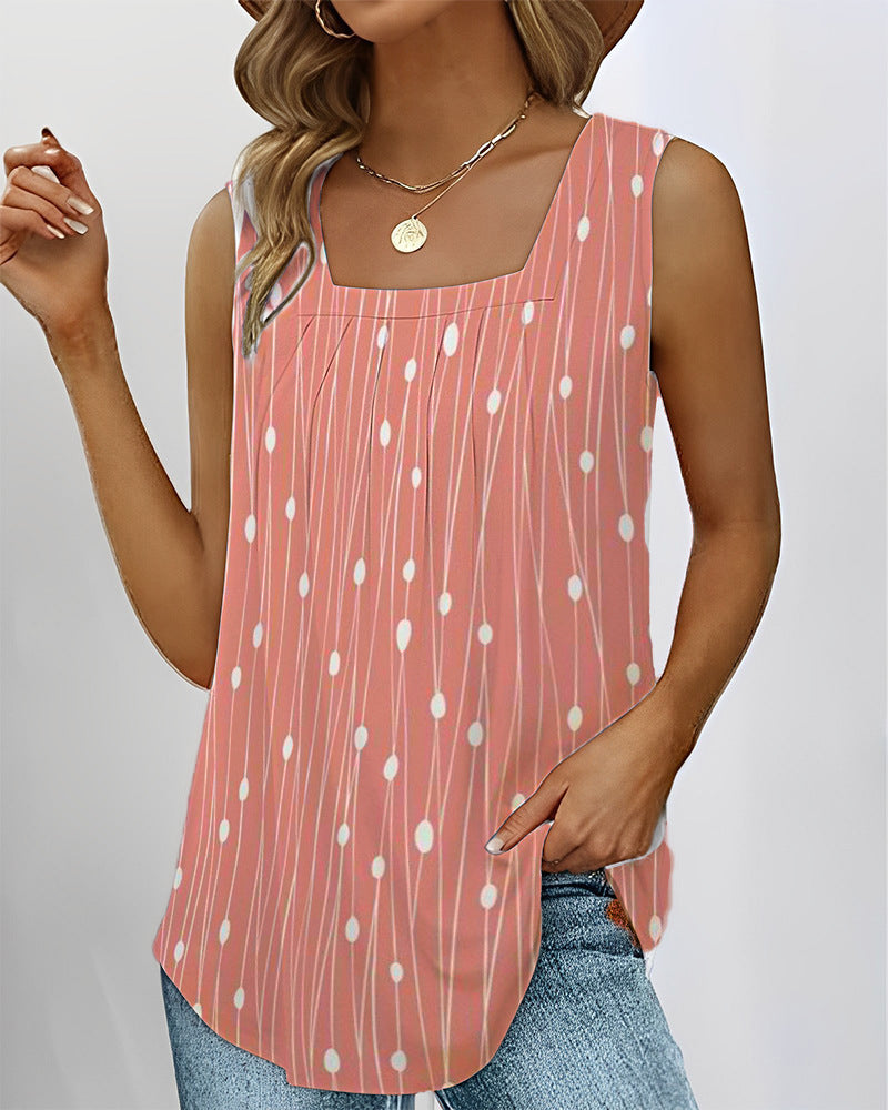 Sleeveless Blouse Top with Pleats