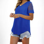 Women's Blouse with Elegant Lace Sleeves and V-Neck