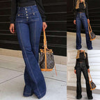 Women's High-Waisted Bootcut Jeans with Button Details
