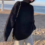 Women's Fluffy Sweater with Loose Fit and High Collar