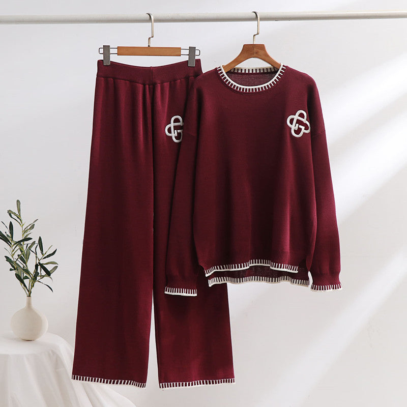 Casual Knit Loungewear Set with Contrast Details