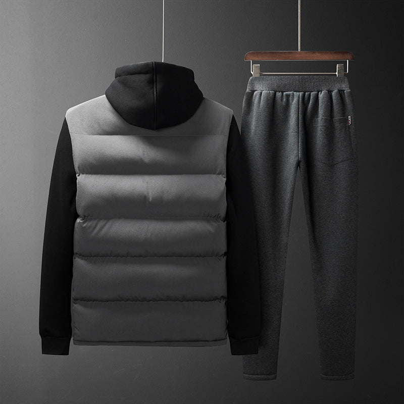 Men's Padded Hooded Vest and Jogging Pants Set