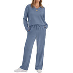 Women's Casual Lounge Set with V-Neck Sweatshirt and Loose Drawstring Pants